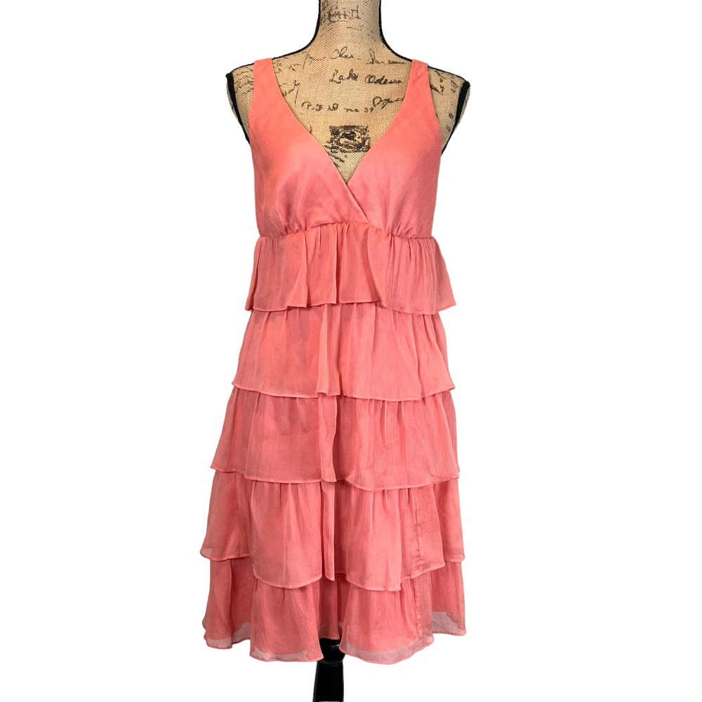 J Crew Zadie Silk Ruffle Cocktail Dress Coral Women's 8